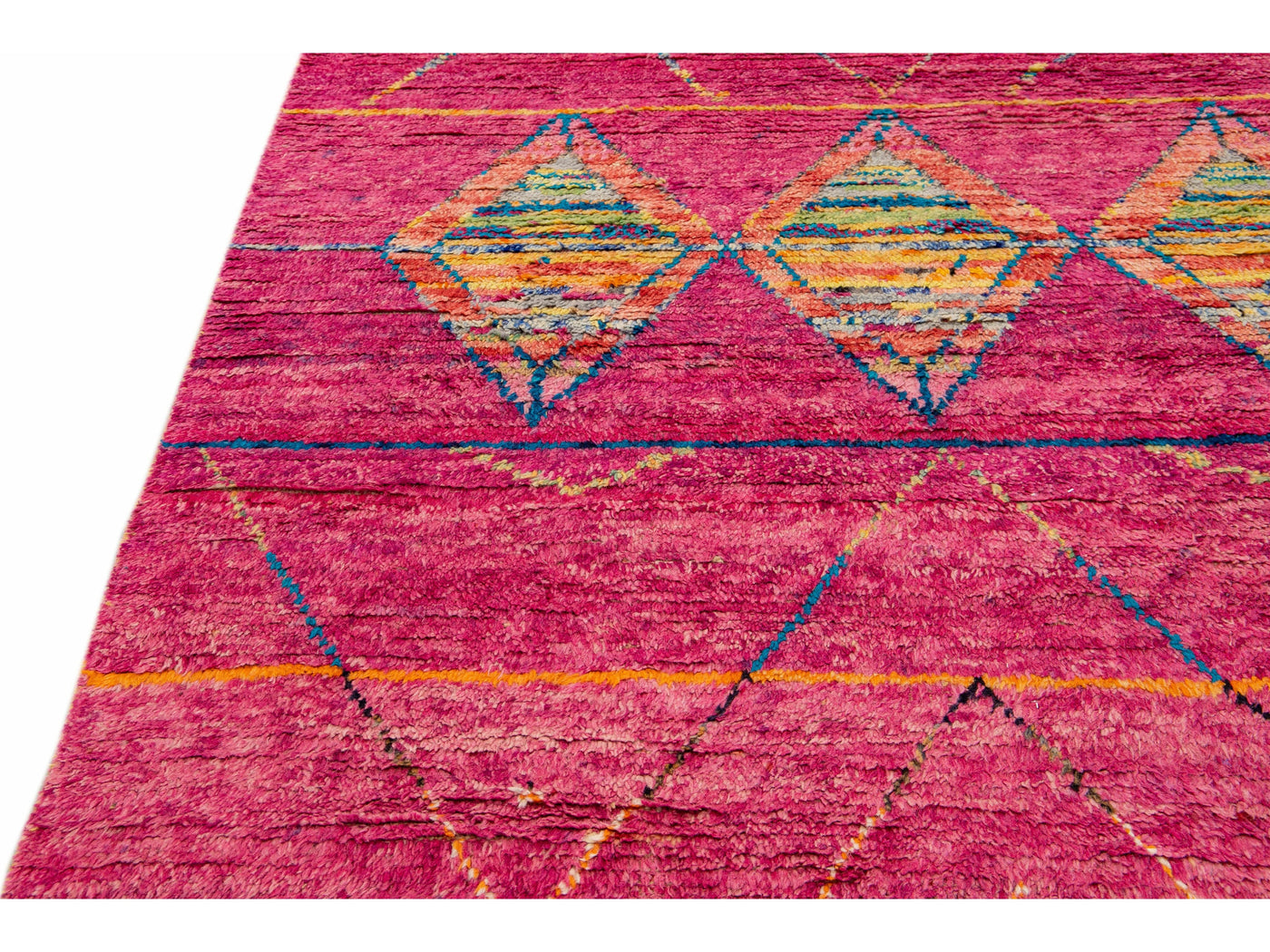 Modern Moroccan Style Pink Handmade Tribal Pattern Boho Wool Rug