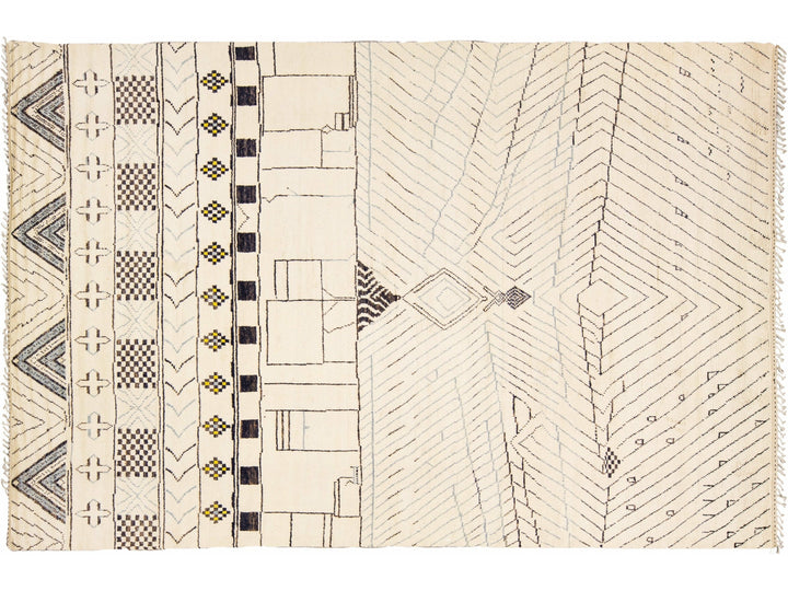 Modern Moroccan Style Handmade Geometric Pattern Beige And Gray Boho Wool Rug