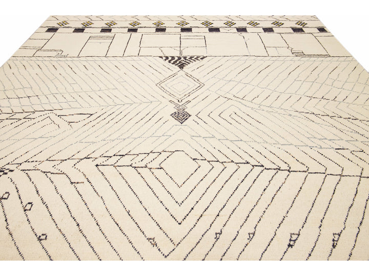 Modern Moroccan Style Handmade Geometric Pattern Beige And Gray Boho Wool Rug