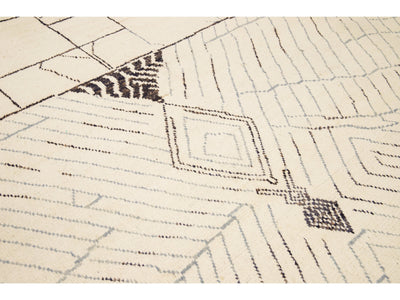 Modern Moroccan Style Handmade Geometric Pattern Beige And Gray Boho Wool Rug