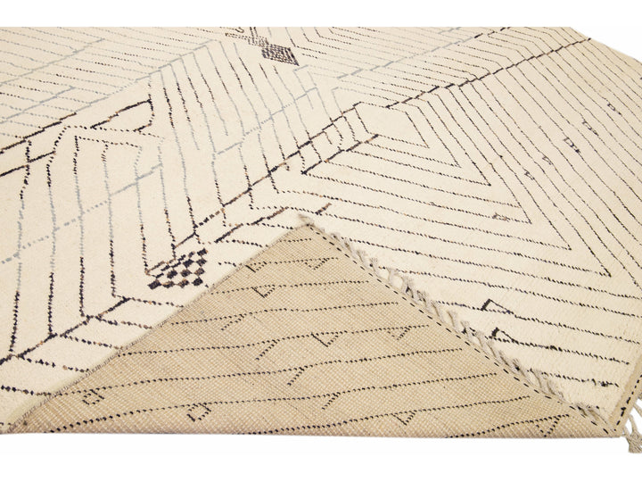 Modern Moroccan Style Handmade Geometric Pattern Beige And Gray Boho Wool Rug