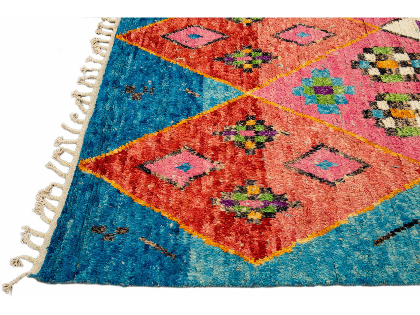 Modern Moroccan Style Handmade Multicolor Tribal Blue Boho Wool Rug