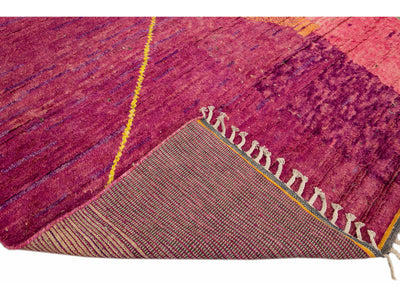 Modern Moroccan Style Handmade Minimal Designed Purple and Pink Boho Wool Rug