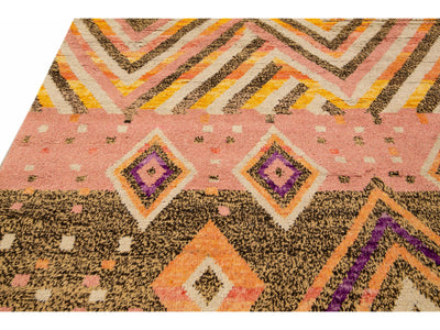 Modern Moroccan Style Handmade Geometric Designed Peach Boho Wool Rug