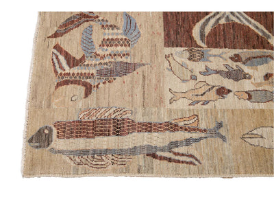 Modern Fish Design Wool Rug 9 X 12