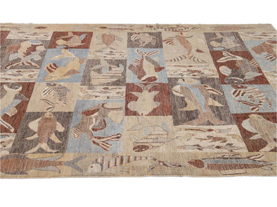 Modern Fish Design Wool Rug 9 X 12