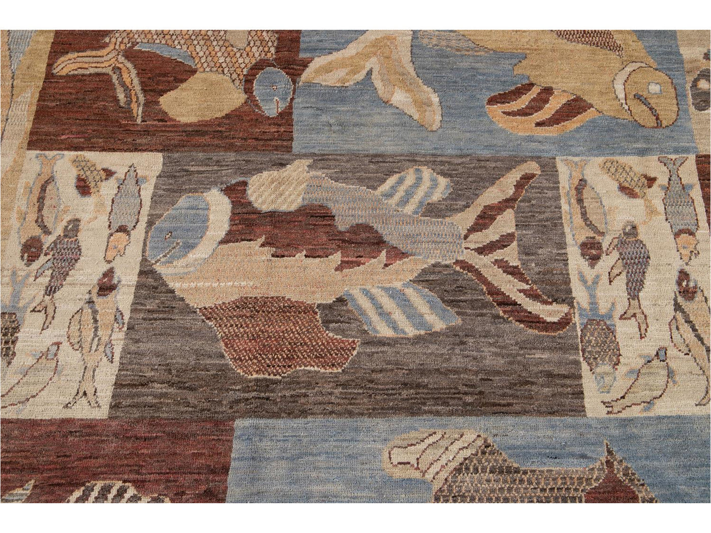 Modern Fish Design Wool Rug 9 X 12