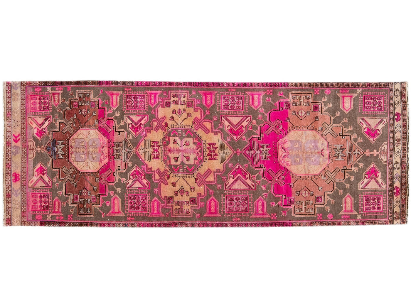 Pink Vintage Persian Malayer Handmade Wool Runner with Tribal Design