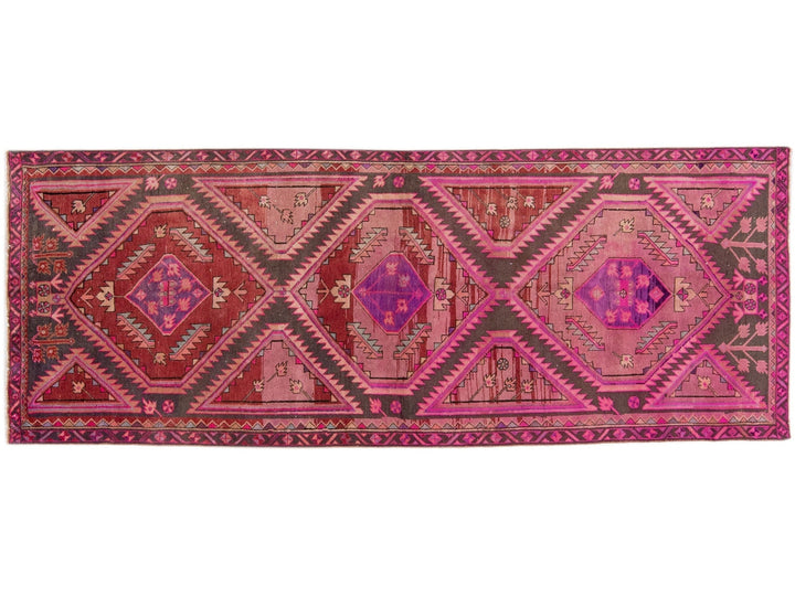 Vintage Persian Malayer Pink Handmade Wool Runner with Tribal Design