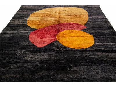 Modern Moroccan Handmade Charcoal Wool Rug with Abstract Design