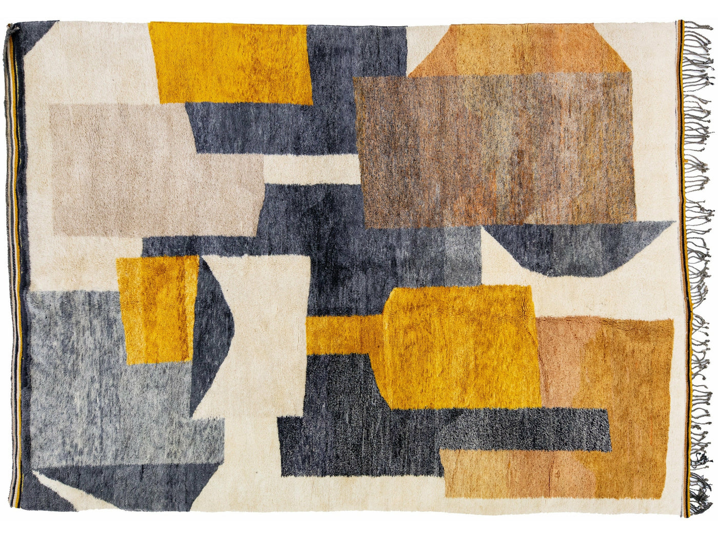 Modern Moroccan Beige Handmade Abstract Designed Wool Rug