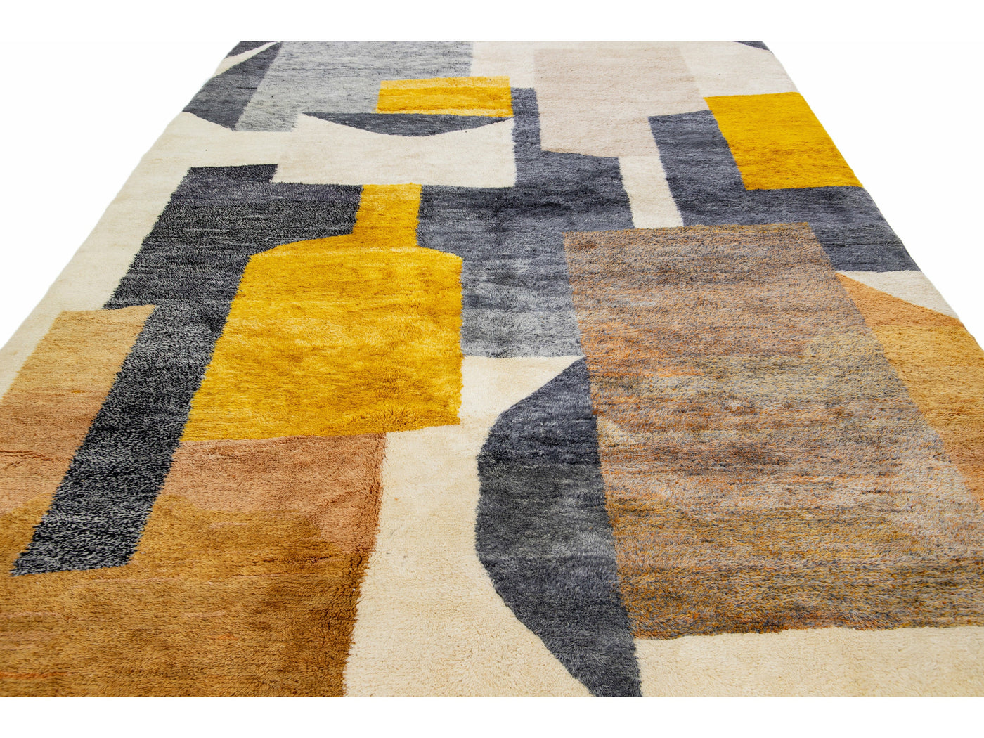 Modern Moroccan Beige Handmade Abstract Designed Wool Rug