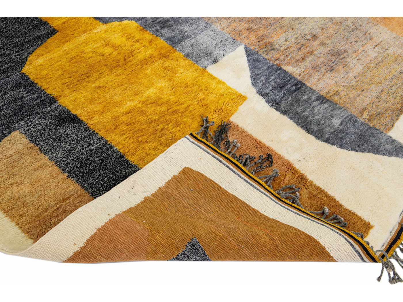 Modern Moroccan Beige Handmade Abstract Designed Wool Rug