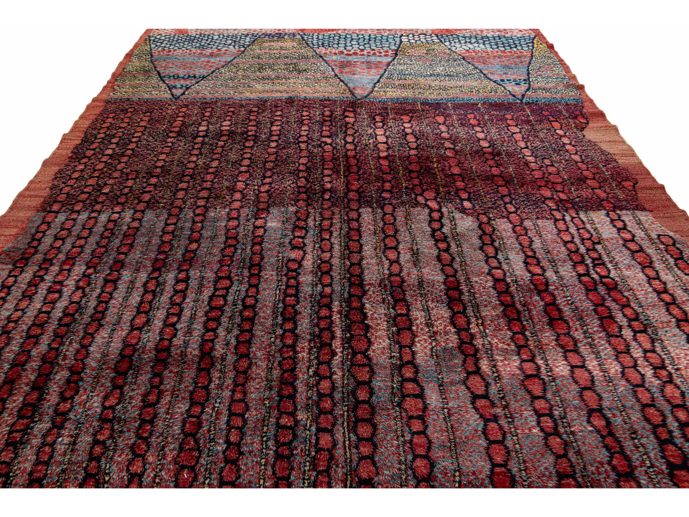 Multicolor Modern Moroccan Handmade Room Size Wool Rug With Tribal Design