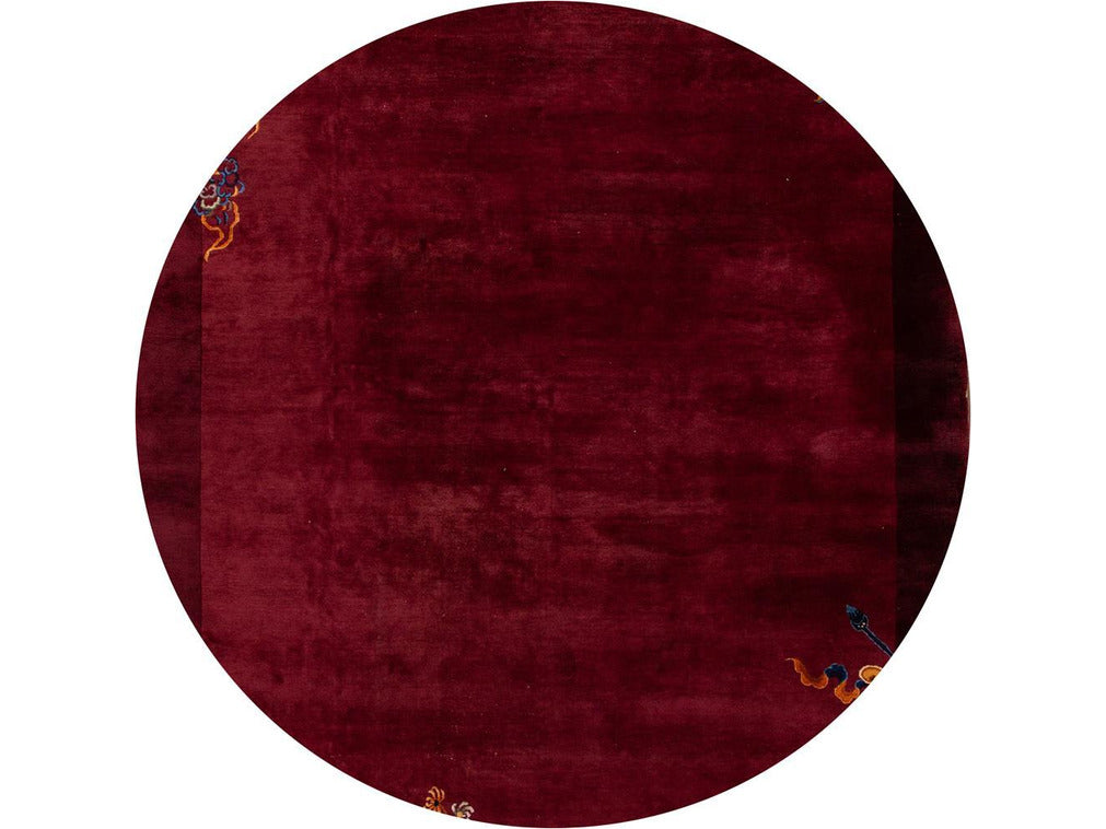 Antique Burgundy Red Art Deco Chinese Wool Rug  9 X 12