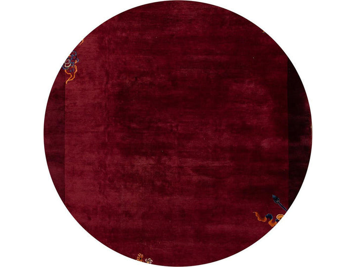 Antique Burgundy Red Art Deco Chinese Wool Rug  9 X 12