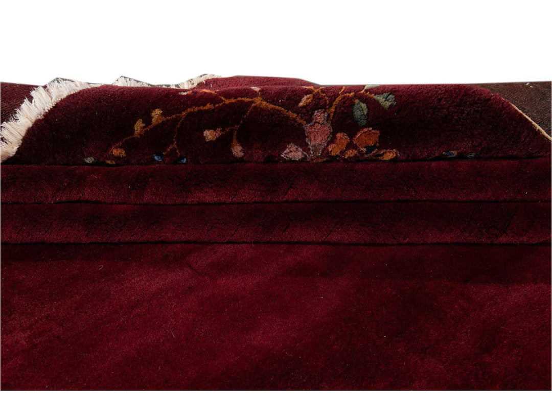 Antique Burgundy Red Art Deco Chinese Wool Rug  9 X 12