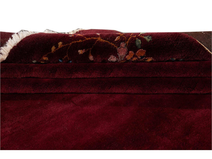 Antique Burgundy Red Art Deco Chinese Wool Rug  9 X 12