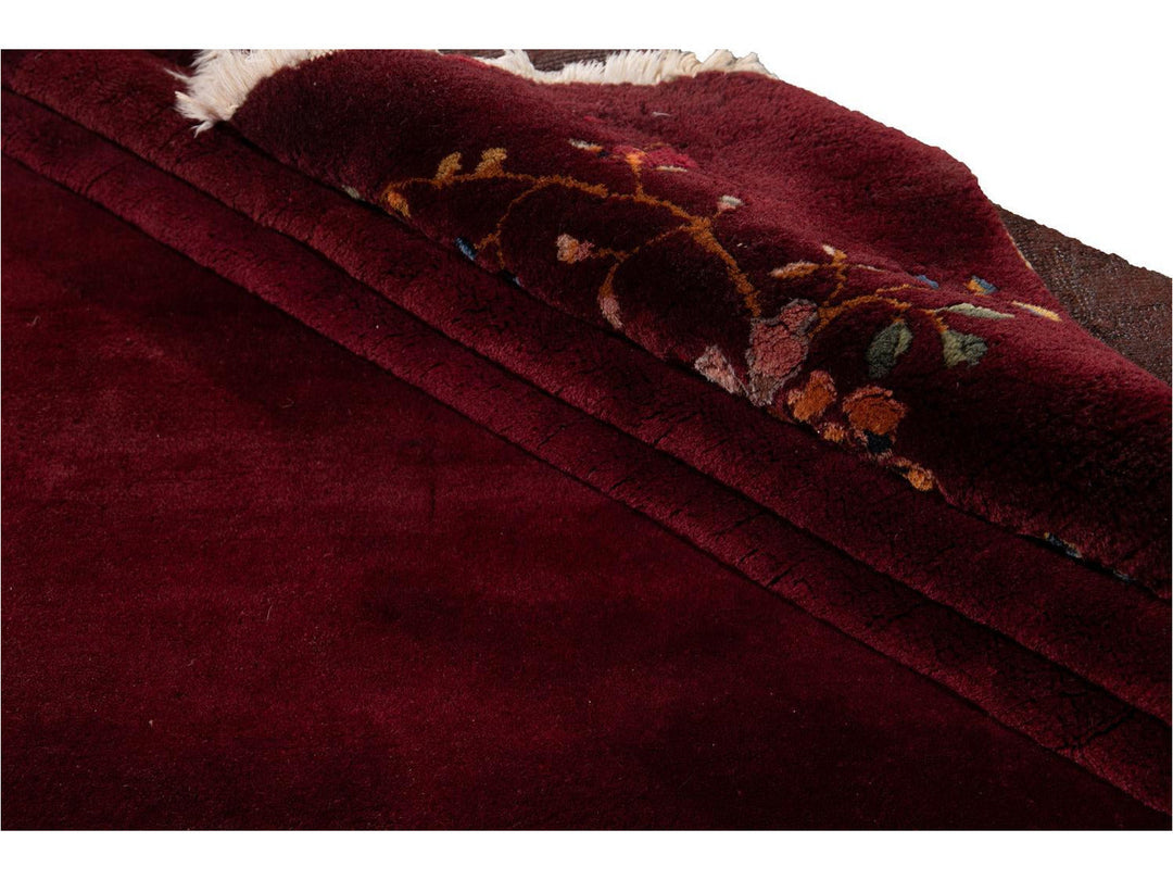 Antique Burgundy Red Art Deco Chinese Wool Rug  9 X 12