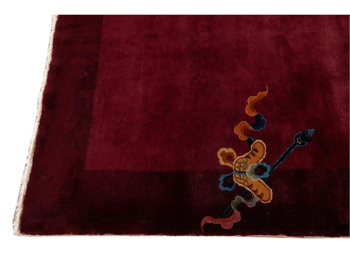 Antique Burgundy Red Art Deco Chinese Wool Rug  9 X 12