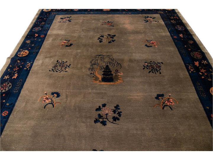 Antique Art Deco Chinese Wool Rug 9 X 12
