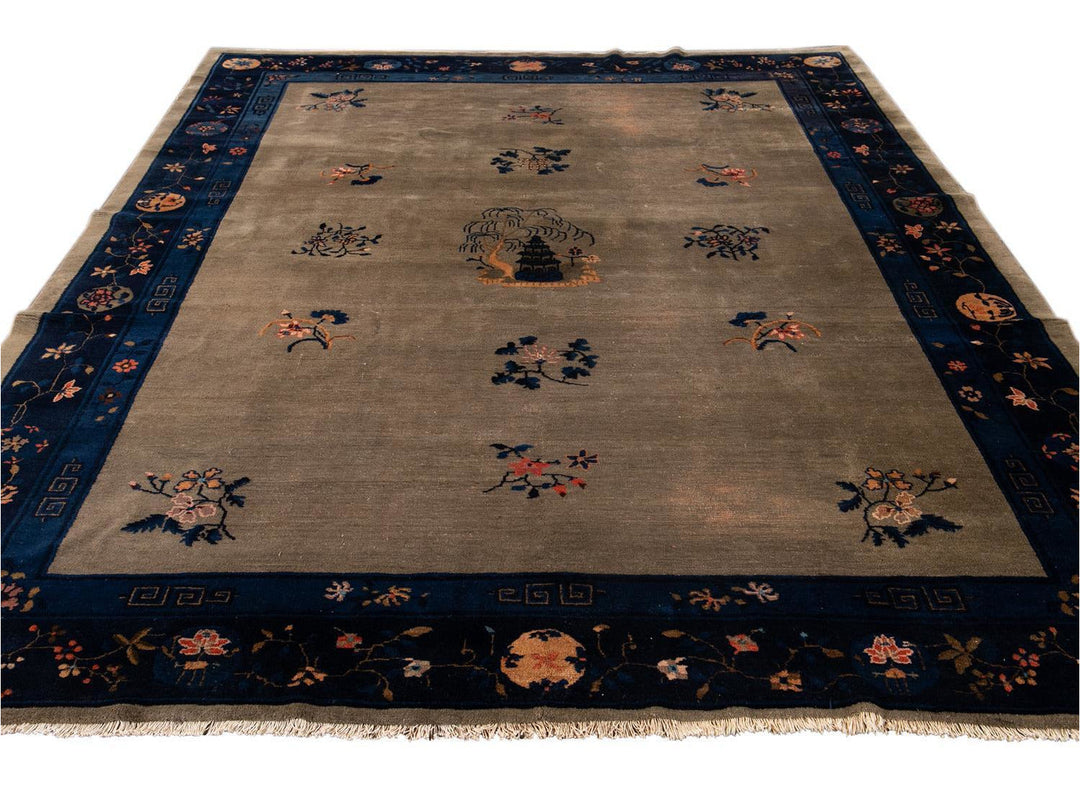 Antique Art Deco Chinese Wool Rug 9 X 12