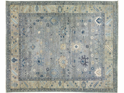 Gray Modern Oushak style Handmade Floral Motif Oversize Wool Rug