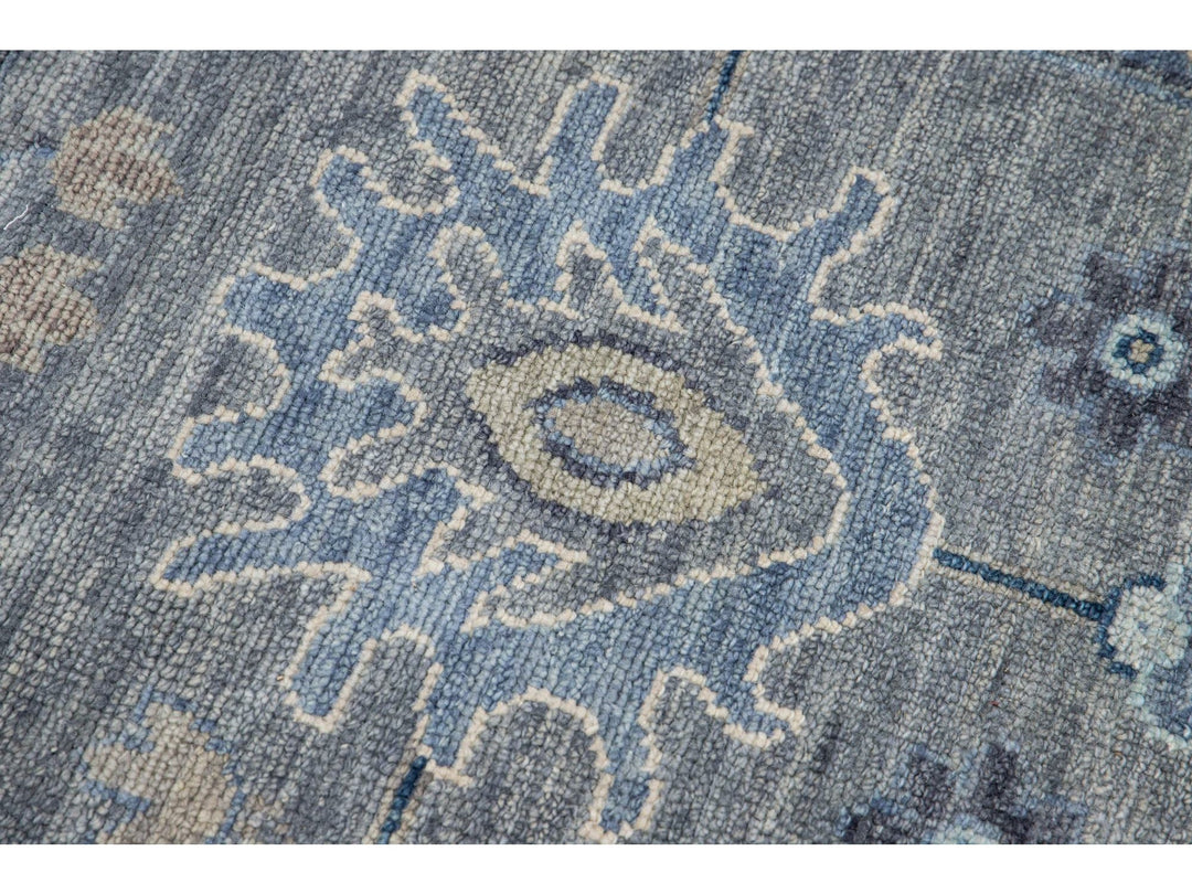 Modern Oushak style Handmade Floral Motif Gray And Beige Square Wool Rug