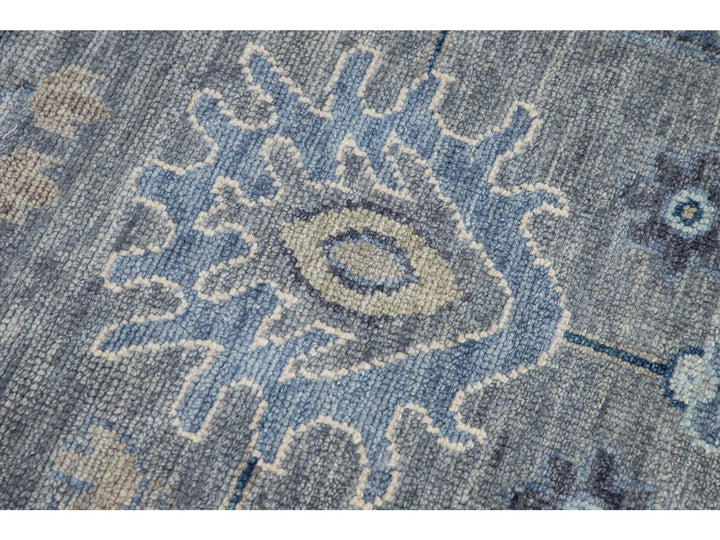 Modern Oushak style Handmade Floral Motif Gray And Beige Square Wool Rug