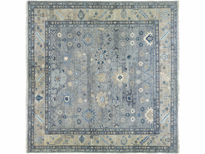 Modern Oushak style Handmade Floral Motif Gray Square Wool Rug