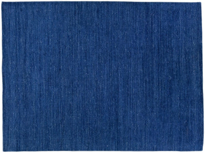 Blue Modern Gabbeh Style Handmade Solid Motif Wool Rug