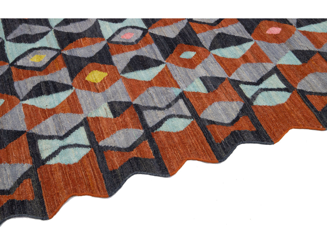 Modern Kilim Geometric Wool Rug 9 X 12