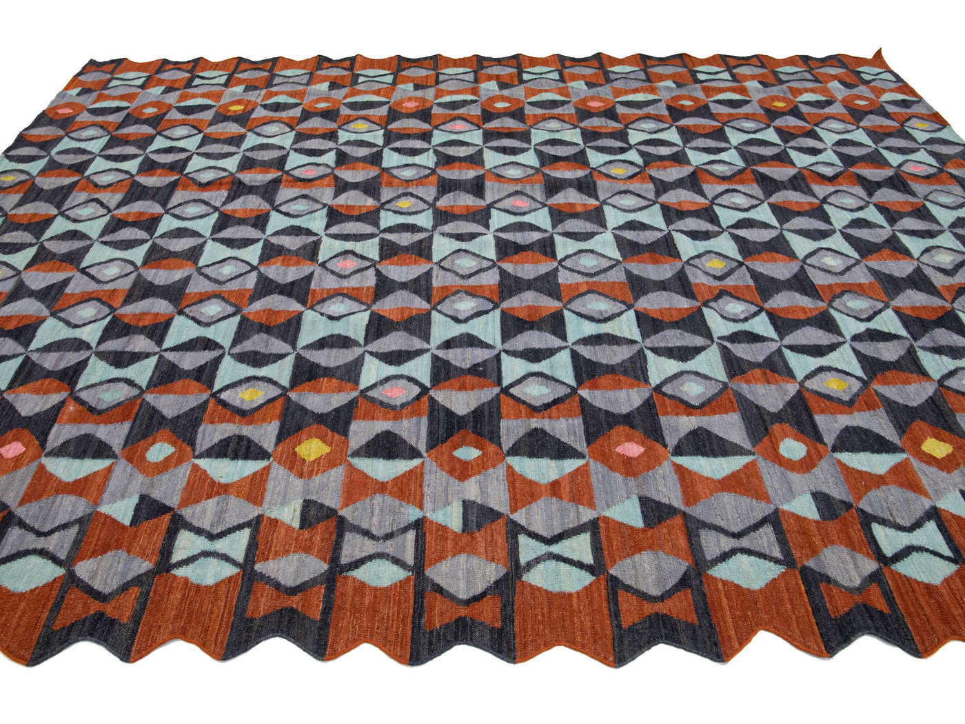 Modern Kilim Geometric Wool Rug 9 X 12