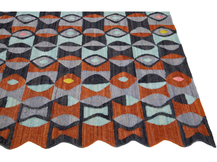 Modern Kilim Geometric Wool Rug 9 X 12