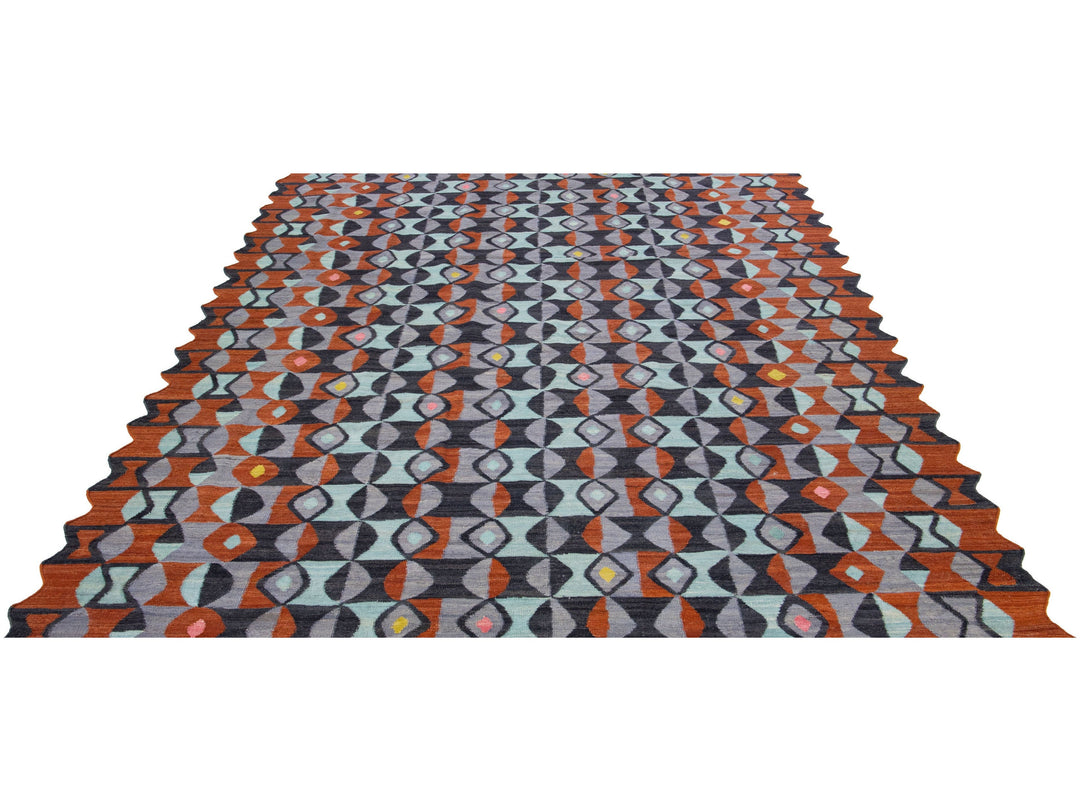 Modern Kilim Geometric Wool Rug 9 X 12
