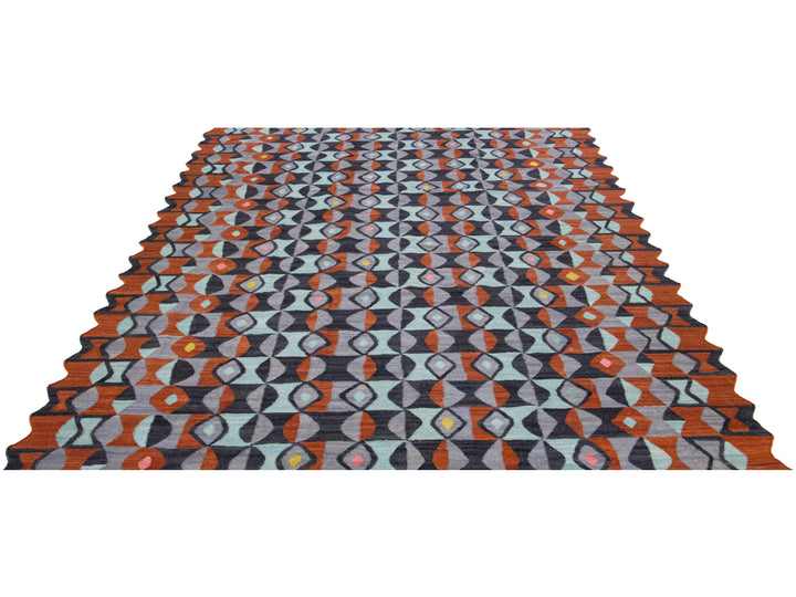 Modern Kilim Geometric Wool Rug 9 X 12