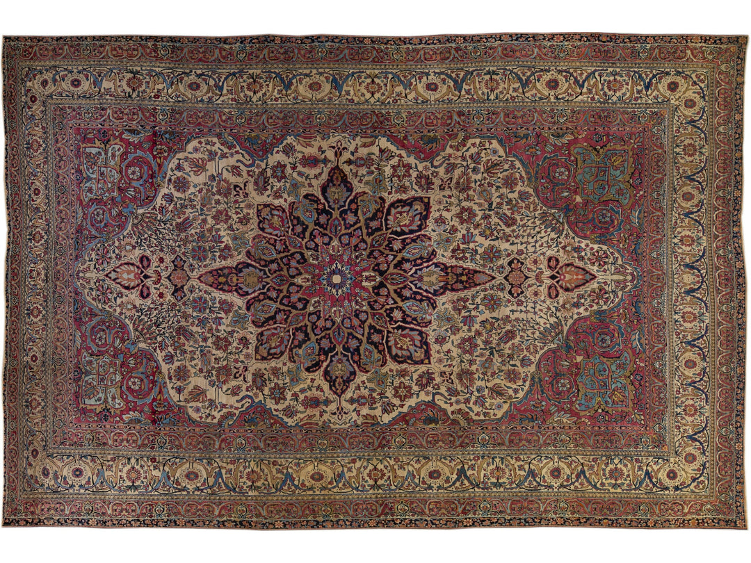 Antique Persian Kerman Handmade Medallion Red Oversize Wool Rug