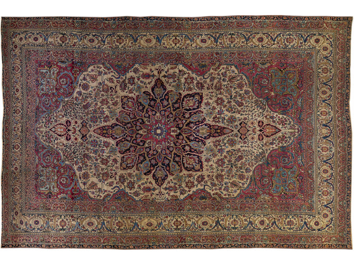 Antique Persian Kerman Handmade Medallion Red Oversize Wool Rug