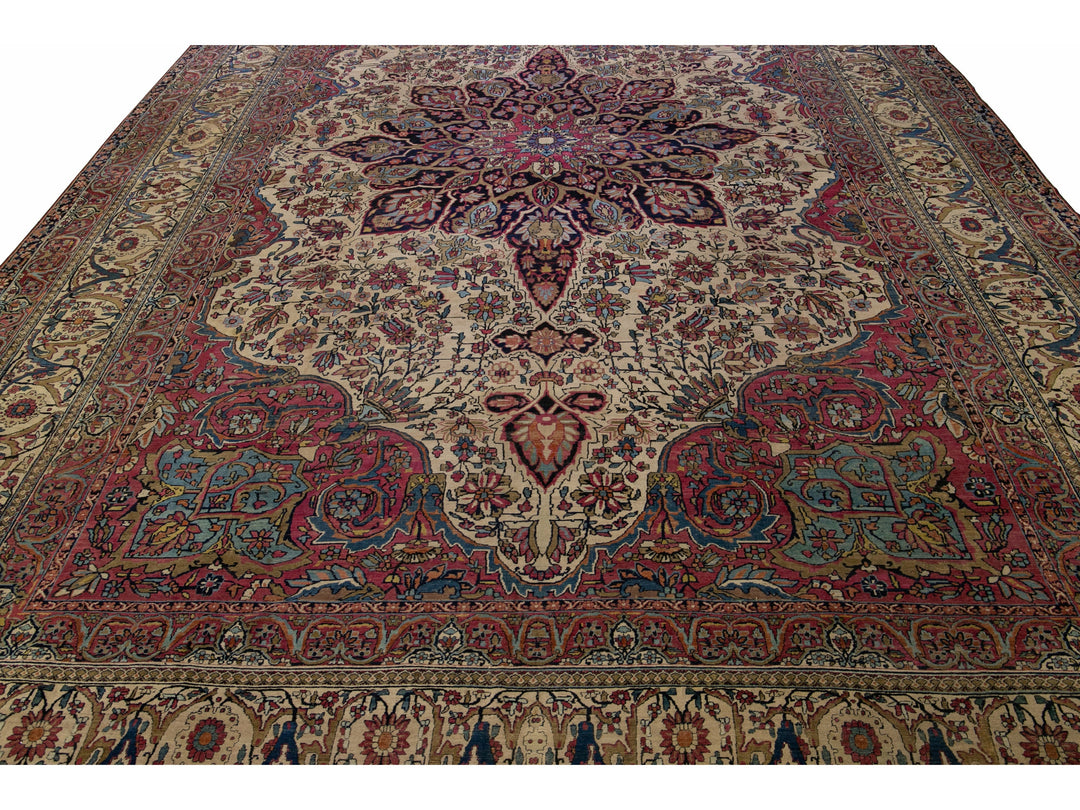 Antique Persian Kerman Handmade Medallion Red Oversize Wool Rug