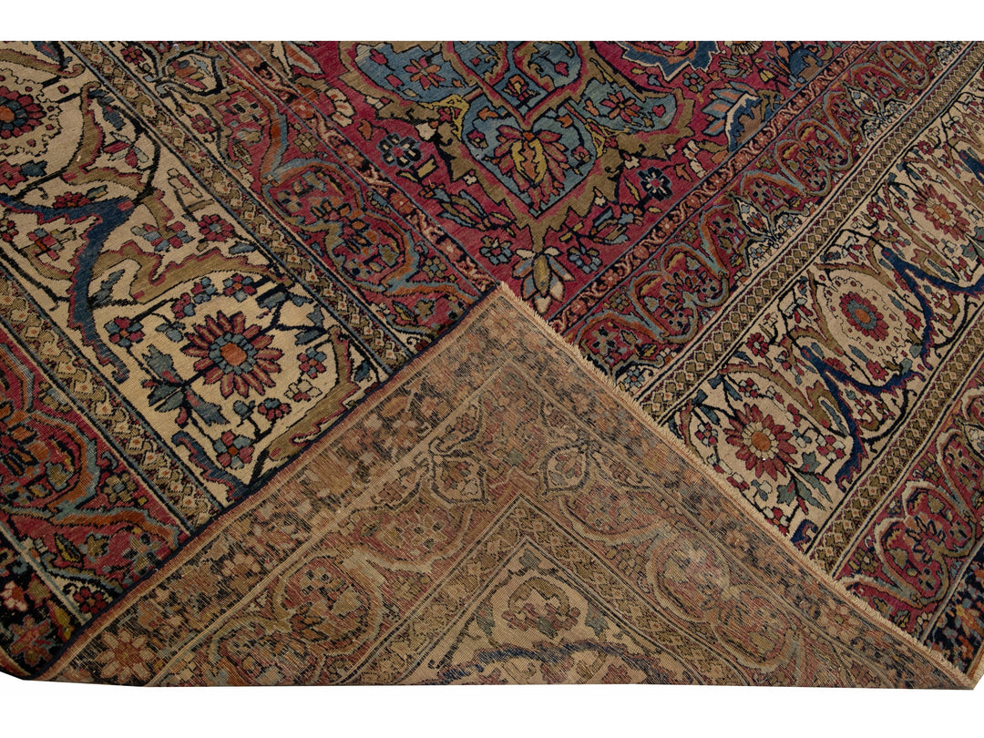 Antique Persian Kerman Handmade Medallion Red Oversize Wool Rug
