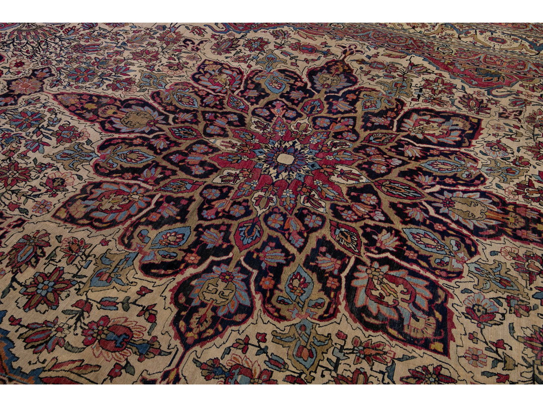 Antique Persian Kerman Handmade Medallion Red Oversize Wool Rug