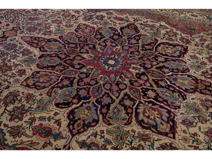 Antique Persian Kerman Handmade Medallion Red Oversize Wool Rug