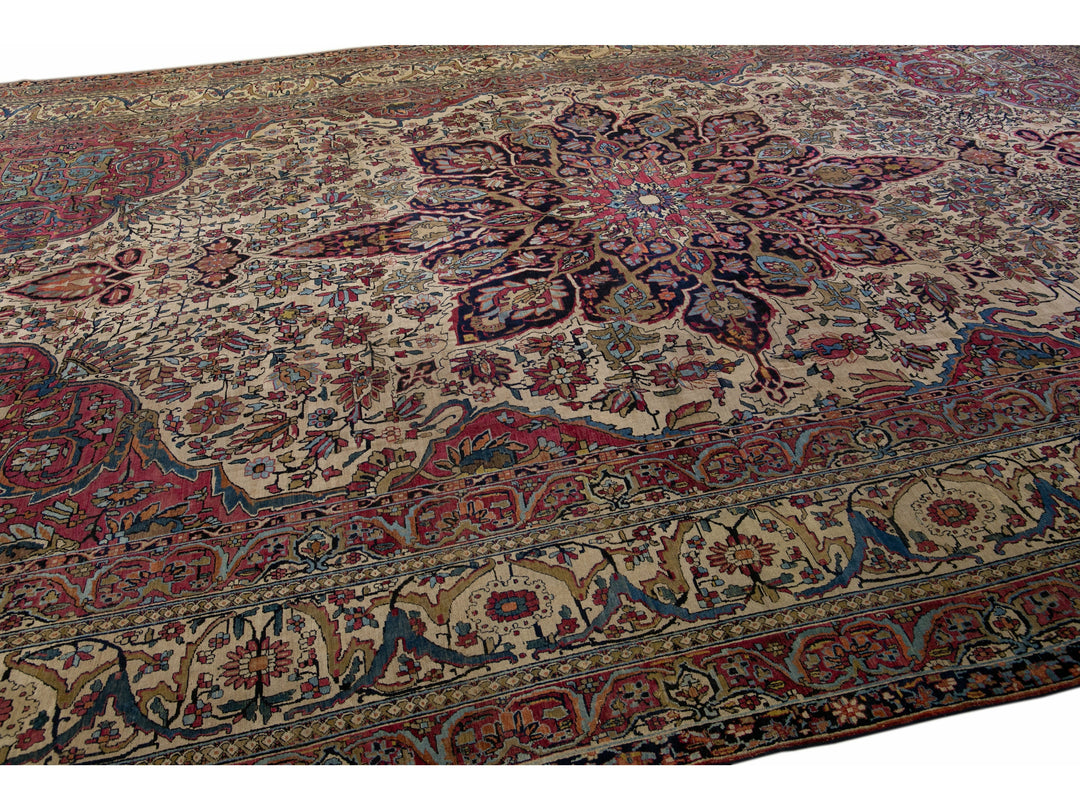 Antique Persian Kerman Handmade Medallion Red Oversize Wool Rug
