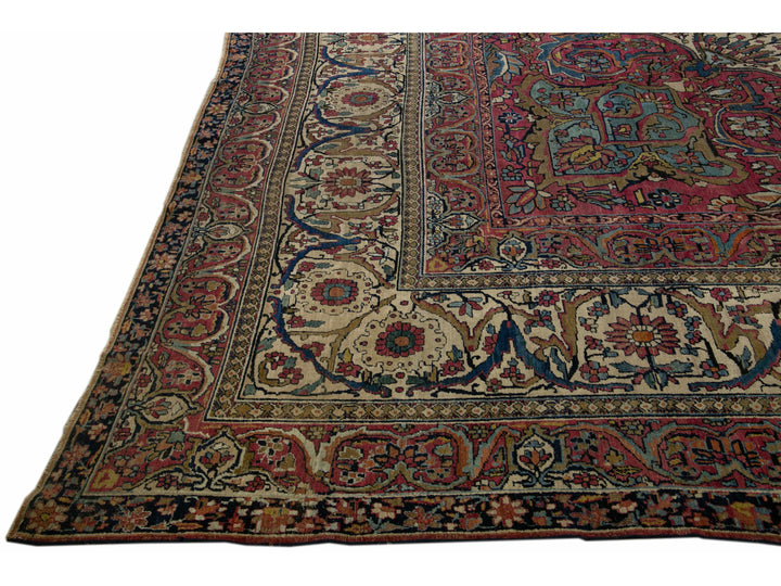Antique Persian Kerman Handmade Medallion Red Oversize Wool Rug