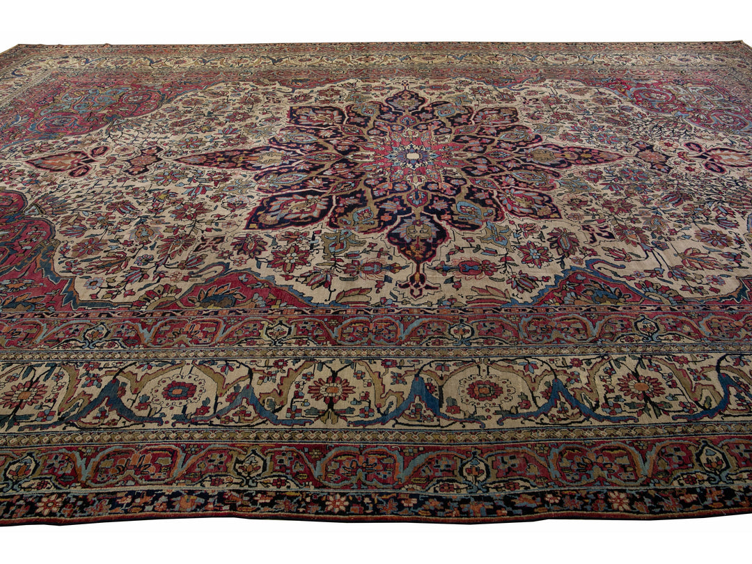 Antique Persian Kerman Handmade Medallion Red Oversize Wool Rug