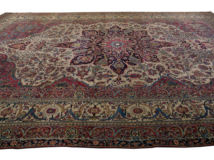 Antique Persian Kerman Handmade Medallion Red Oversize Wool Rug