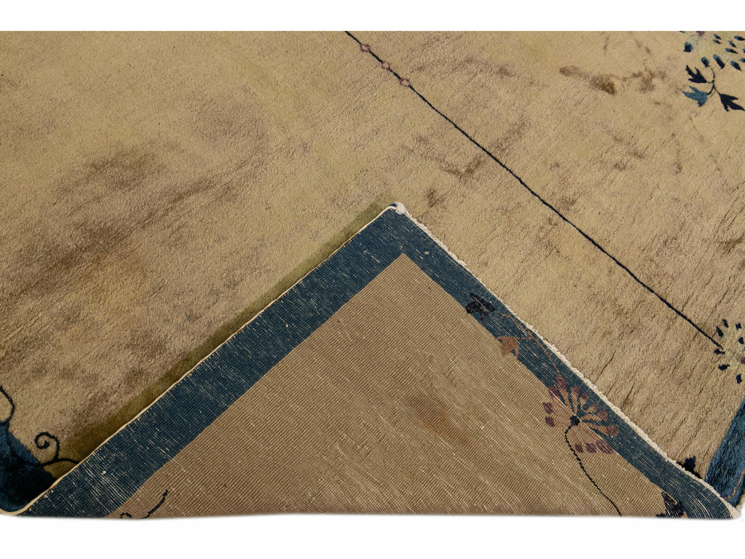 Antique Peking Brown Handmade Chinese Floral Wool Runner Rug
