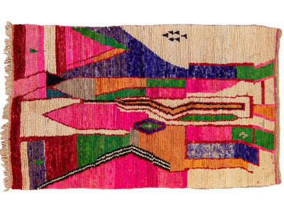 Vintage Berber Beni Ourain Moroccan Multicolor Abstract Design Wool Rug
