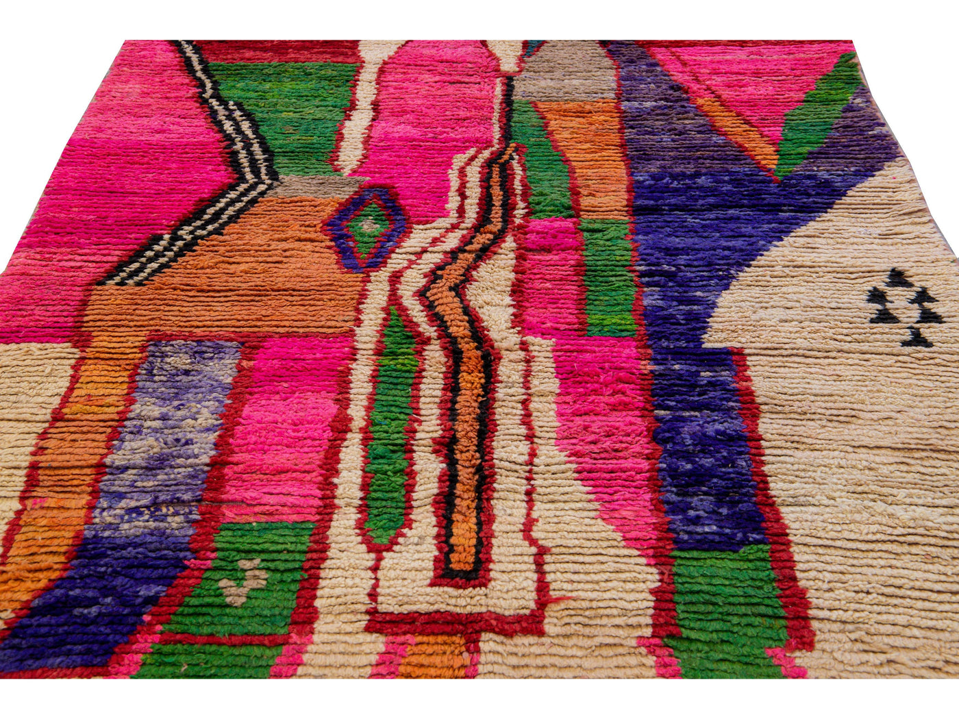 Vintage Berber Beni Ourain Moroccan Multicolor Abstract Design Wool Rug