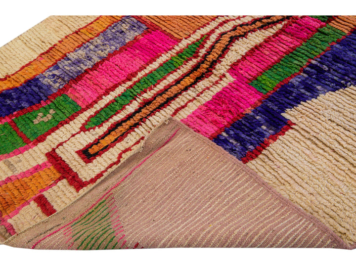 Vintage Berber Beni Ourain Moroccan Multicolor Abstract Design Wool Rug